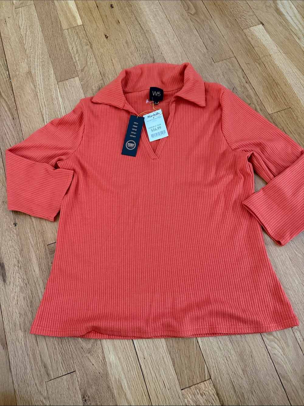 W5 Coral Ribbed V-Neck Polo Tunic